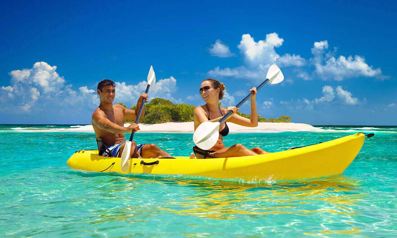 Man and women in a yellow kayak