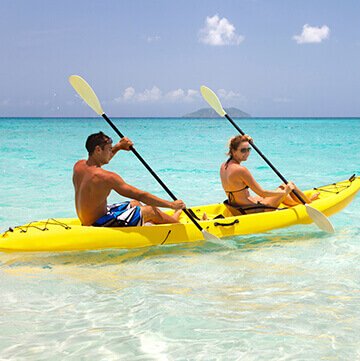 Man and women in a yellow kayak